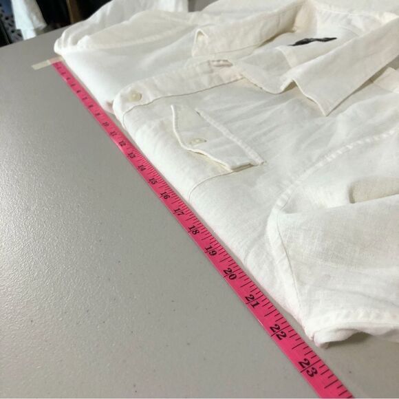 Michael Kors Shirt Mens Medium Classic Fit Linen White Long Sleeve Roll Tab - Picture 10 of 12